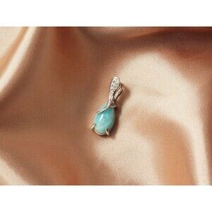 Larimar Necklace, Gemstone Necklace Sterling Silver, CZ Larimar Pendant